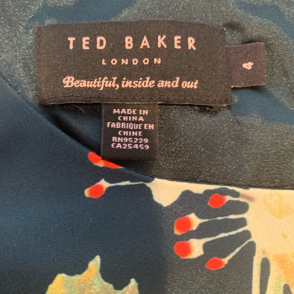 Ted Baker Short Sleeve floral dress with orange pleated detail. Knee length. - Picture 3 of 7